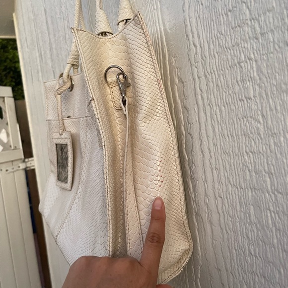 Wilson Leather Snake Skin Patent Leather cream Tote Bag - Picture 5 of 16